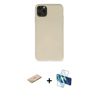 MARSİLYAN™- iPhone 11 Pro Max Kılıf Ahenk Serisi - Siyah 3D Antistatik Seramik Nano Ekran Koruyucu + Renkli Kamera Lens Koruma Cam - SI