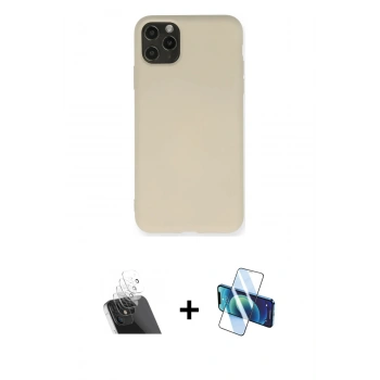 MARSİLYAN™- iPhone 11 Pro Max Kılıf Ahenk Serisi - Siyah 3D Antistatik Seramik Nano Ekran Koruyucu + Kamera Lens Koruma Cam - SF