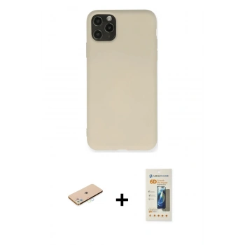 MARSİLYAN™- iPhone 11 Pro Max Kılıf Ahenk Serisi - Siyah 6D Mat Seramik Hayalet Nano Ekran Koruyucu + Renkli Kamera Lens Koruma Cam - MI