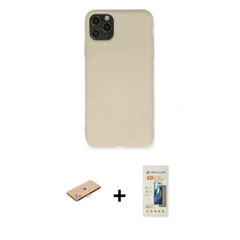 MARSİLYAN™- iPhone 11 Pro Max Kılıf Ahenk Serisi - Siyah 6D Mat Seramik Hayalet Nano Ekran Koruyucu + Renkli Kamera Lens Koruma Cam - PE