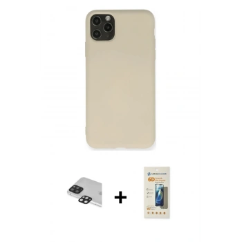 MARSİLYAN™- iPhone 11 Pro Max Kılıf Ahenk Serisi - Siyah 6D Mat Seramik Hayalet Nano Ekran Koruyucu + Pers Alüminyum Kamera Lens - SH