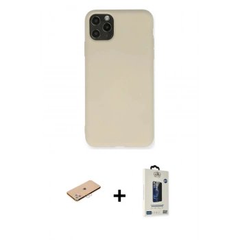 MARSİLYAN™- iPhone 11 Pro Max Kılıf Ahenk Serisi - Siyah Bilvis Hayalet Cam Ekran Koruyucu + Renkli Kamera Lens Koruma Cam - PE