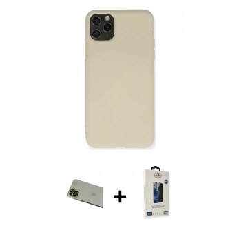 MARSİLYAN™- iPhone 11 Pro Max Kılıf Ahenk Serisi - Siyah Bilvis Hayalet Cam Ekran Koruyucu + Rainbow Kamera Lens Koruma Cam - YL
