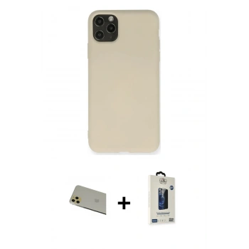 MARSİLYAN™- iPhone 11 Pro Max Kılıf Ahenk Serisi - Siyah Bilvis Hayalet Cam Ekran Koruyucu + Rainbow Kamera Lens Koruma Cam - GD