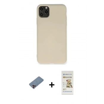 MARSİLYAN™- iPhone 11 Pro Max Kılıf Ahenk Serisi - Siyah Mat Seramik Nano Ekran Koruyucu + Shine Kamera Lens Koruma Cam - PE