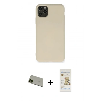 MARSİLYAN™- iPhone 11 Pro Max Kılıf Ahenk Serisi - Siyah Mat Seramik Nano Ekran Koruyucu + Rainbow Kamera Lens Koruma Cam - YL