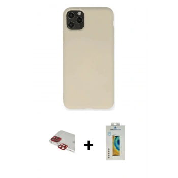 MARSİLYAN™- iPhone 11 Pro Max Kılıf Ahenk Serisi - Siyah Polymer Nano Ekran Koruyucu + Pers Alüminyum Kamera Lens - KI