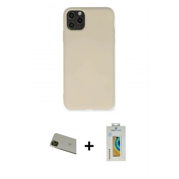 MARSİLYAN™- iPhone 11 Pro Max Kılıf Ahenk Serisi - Siyah Polymer Nano Ekran Koruyucu + Rainbow Kamera Lens Koruma Cam - YL
