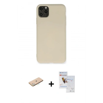 MARSİLYAN™- iPhone 11 Pro Max Kılıf Ahenk Serisi - Siyah Seramik Nano Ekran Koruyucu + Renkli Kamera Lens Koruma Cam - MI