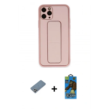 MARSİLYAN™- iPhone 11 Pro Max Kılıf Akış Doku - Siyah 18D Cam Ekran Koruyucu + Shine Kamera Lens Koruma Cam - GS