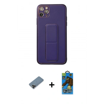 MARSİLYAN™- iPhone 11 Pro Max Kılıf Akış Doku - Siyah 18D Cam Ekran Koruyucu + Metal Kamera Lens Koruma Cam - SH