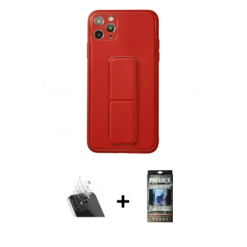 MARSİLYAN™- iPhone 11 Pro Max Kılıf Akış Doku - Siyah 34D Hayalet Izgaralı Cam + Kamera Lens Koruma Cam - SF