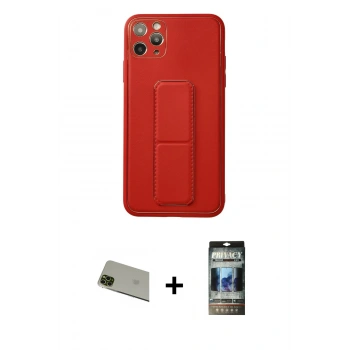 MARSİLYAN™- iPhone 11 Pro Max Kılıf Akış Doku - Siyah 34D Hayalet Izgaralı Cam + Rainbow Kamera Lens Koruma Cam - YL