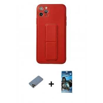 MARSİLYAN™- iPhone 11 Pro Max Kılıf Akış Doku - Siyah 34D Izgaralı Cam + Shine Kamera Lens Koruma Cam - GD