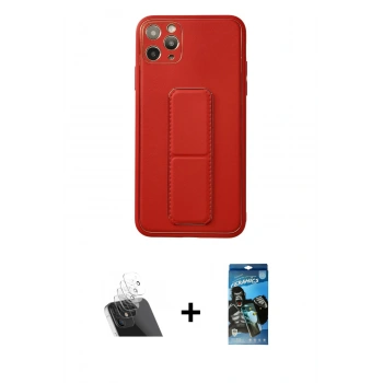 MARSİLYAN™- iPhone 11 Pro Max Kılıf Akış Doku - Siyah 34D Izgaralı Cam + Kamera Lens Koruma Cam - SF