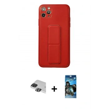 MARSİLYAN™- iPhone 11 Pro Max Kılıf Akış Doku - Siyah 34D Izgaralı Cam + Pers Alüminyum Kamera Lens - SH