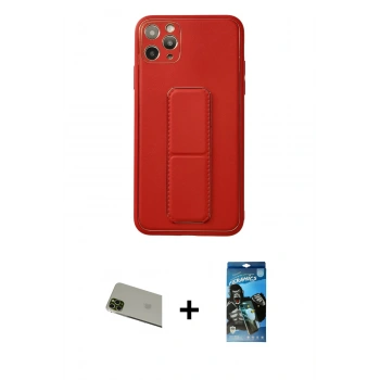 MARSİLYAN™- iPhone 11 Pro Max Kılıf Akış Doku - Siyah 34D Izgaralı Cam + Rainbow Kamera Lens Koruma Cam - YL