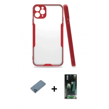 MARSİLYAN™- iPhone 11 Pro Max Kılıf Atlas Asil Serisi - Şeffaf 360 Full Body Arka Koruyucu + Shine Kamera Lens Koruma Cam - MI