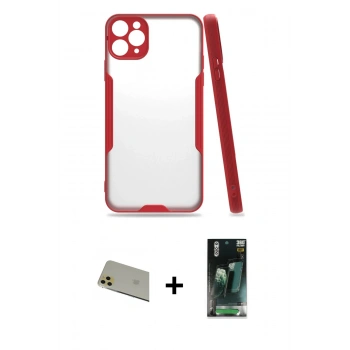 MARSİLYAN™- iPhone 11 Pro Max Kılıf Atlas Asil Serisi - Şeffaf 360 Full Body Arka Koruyucu + Rainbow Kamera Lens Koruma Cam - GD