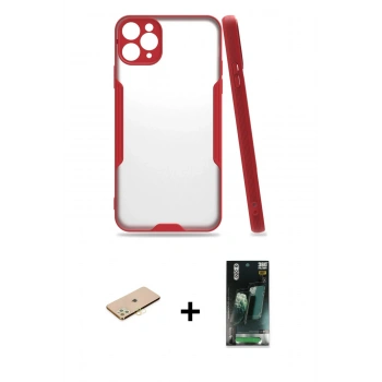 MARSİLYAN™- iPhone 11 Pro Max Kılıf Atlas Asil Serisi - Şeffaf 360 Full Body Arka Koruyucu + Renkli Kamera Lens Koruma Cam - SI