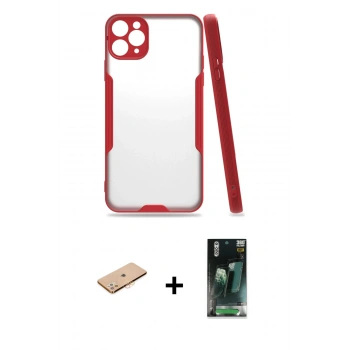 MARSİLYAN™- iPhone 11 Pro Max Kılıf Atlas Asil Serisi - Şeffaf 360 Full Body Arka Koruyucu + Renkli Kamera Lens Koruma Cam - TU