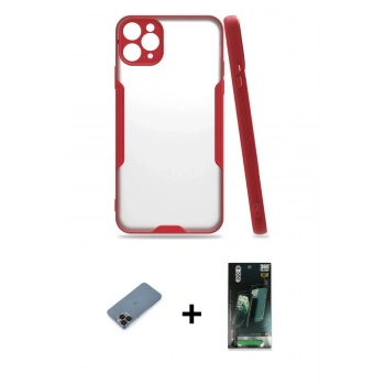 MARSİLYAN™- iPhone 11 Pro Max Kılıf Atlas Asil Serisi - Şeffaf 360 Full Body Arka Koruyucu + Metal Kamera Lens Koruma Cam - SH
