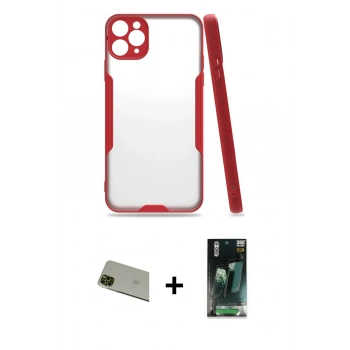 MARSİLYAN™- iPhone 11 Pro Max Kılıf Atlas Asil Serisi - Şeffaf 360 Full Body Arka Koruyucu + Rainbow Kamera Lens Koruma Cam - YL