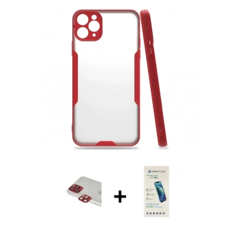 MARSİLYAN™- iPhone 11 Pro Max Kılıf Atlas Asil Serisi - Şeffaf Pasifik Cam Ekran Koruyucu + Pers Alüminyum Kamera Lens - KI