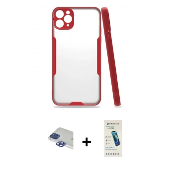 MARSİLYAN™- iPhone 11 Pro Max Kılıf Atlas Asil Serisi - Şeffaf Pasifik Cam Ekran Koruyucu + Pers Alüminyum Kamera Lens - LT