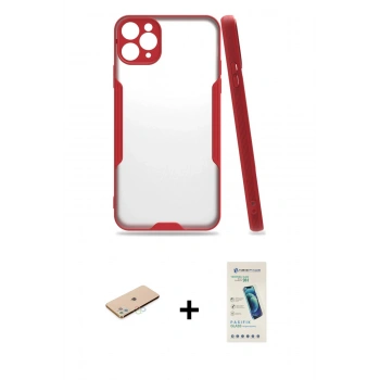 MARSİLYAN™- iPhone 11 Pro Max Kılıf Atlas Asil Serisi - Şeffaf Pasifik Cam Ekran Koruyucu + Renkli Kamera Lens Koruma Cam - MI
