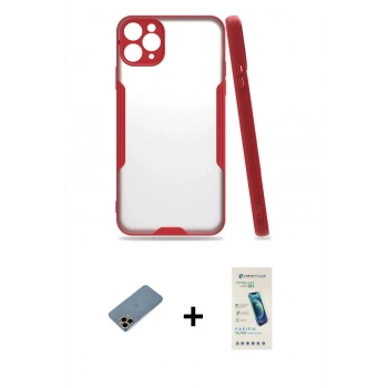 MARSİLYAN™- iPhone 11 Pro Max Kılıf Atlas Asil Serisi - Şeffaf Pasifik Cam Ekran Koruyucu + Shine Kamera Lens Koruma Cam - GD