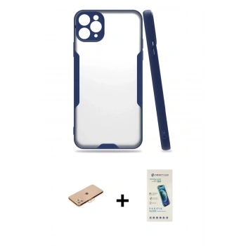 MARSİLYAN™- iPhone 11 Pro Max Kılıf Atlas Asil Serisi - Şeffaf Pasifik Cam Ekran Koruyucu + Renkli Kamera Lens Koruma Cam - TU