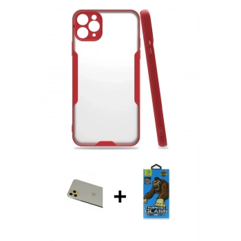 MARSİLYAN™- iPhone 11 Pro Max Kılıf Atlas Asil Serisi - Siyah 18D Cam Ekran Koruyucu + Rainbow Kamera Lens Koruma Cam - GD