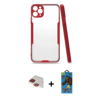 MARSİLYAN™- iPhone 11 Pro Max Kılıf Atlas Asil Serisi - Siyah 18D Cam Ekran Koruyucu + Pers Alüminyum Kamera Lens - KI