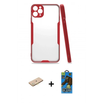 MARSİLYAN™- iPhone 11 Pro Max Kılıf Atlas Asil Serisi - Siyah 18D Cam Ekran Koruyucu + Renkli Kamera Lens Koruma Cam - SI