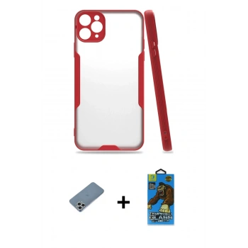 MARSİLYAN™- iPhone 11 Pro Max Kılıf Atlas Asil Serisi - Siyah 18D Cam Ekran Koruyucu + Shine Kamera Lens Koruma Cam - GS