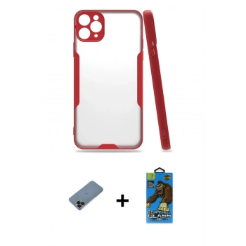 MARSİLYAN™- iPhone 11 Pro Max Kılıf Atlas Asil Serisi - Siyah 18D Cam Ekran Koruyucu + Shine Kamera Lens Koruma Cam - SH