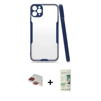 MARSİLYAN™- iPhone 11 Pro Max Kılıf Atlas Asil Serisi - Siyah 20D Premium Cam Ekran Koruyucu + Pers Alüminyum Kamera Lens - KI