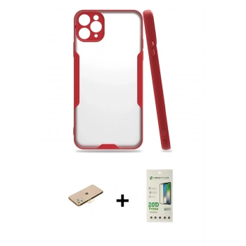 MARSİLYAN™- iPhone 11 Pro Max Kılıf Atlas Asil Serisi - Siyah 20D Premium Cam Ekran Koruyucu + Renkli Kamera Lens Koruma Cam - SI