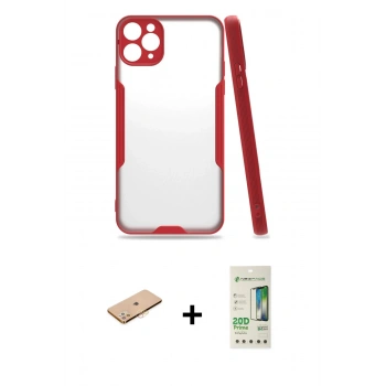 MARSİLYAN™- iPhone 11 Pro Max Kılıf Atlas Asil Serisi - Siyah 20D Premium Cam Ekran Koruyucu + Renkli Kamera Lens Koruma Cam - TU