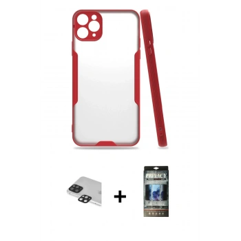 MARSİLYAN™- iPhone 11 Pro Max Kılıf Atlas Asil Serisi - Siyah 34D Hayalet Izgaralı Cam + Pers Alüminyum Kamera Lens - SH