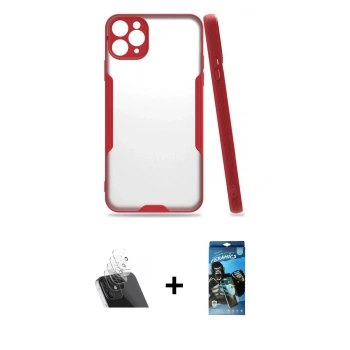 MARSİLYAN™- iPhone 11 Pro Max Kılıf Atlas Asil Serisi - Siyah 34D Izgaralı Cam + Kamera Lens Koruma Cam - SF