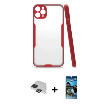 MARSİLYAN™- iPhone 11 Pro Max Kılıf Atlas Asil Serisi - Siyah 34D Izgaralı Cam + Pers Alüminyum Kamera Lens - SH