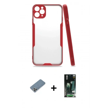 MARSİLYAN™- iPhone 11 Pro Max Kılıf Atlas Asil Serisi - Siyah 360 Mat Full Body Arka Koruyucu + Metal Kamera Lens Koruma Cam - GS