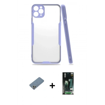 MARSİLYAN™- iPhone 11 Pro Max Kılıf Atlas Asil Serisi - Siyah 360 Mat Full Body Arka Koruyucu + Shine Kamera Lens Koruma Cam - GS