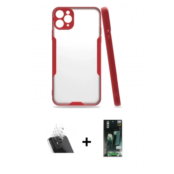 MARSİLYAN™- iPhone 11 Pro Max Kılıf Atlas Asil Serisi - Siyah 360 Mat Full Body Arka Koruyucu + Kamera Lens Koruma Cam - SF