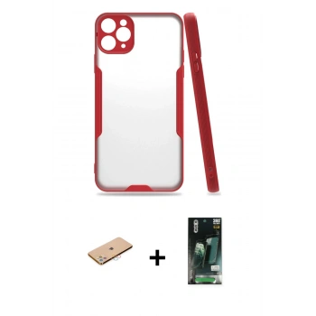 MARSİLYAN™- iPhone 11 Pro Max Kılıf Atlas Asil Serisi - Siyah 360 Mat Full Body Arka Koruyucu + Renkli Kamera Lens Koruma Cam - PE