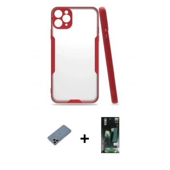 MARSİLYAN™- iPhone 11 Pro Max Kılıf Atlas Asil Serisi - Siyah 360 Mat Full Body Arka Koruyucu + Shine Kamera Lens Koruma Cam - PE