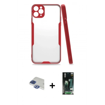 MARSİLYAN™- iPhone 11 Pro Max Kılıf Atlas Asil Serisi - Siyah 360 Mat Full Body Arka Koruyucu + Pers Alüminyum Kamera Lens - LT