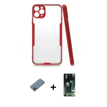 MARSİLYAN™- iPhone 11 Pro Max Kılıf Atlas Asil Serisi - Siyah 360 Mat Full Body Arka Koruyucu + Shine Kamera Lens Koruma Cam - GI